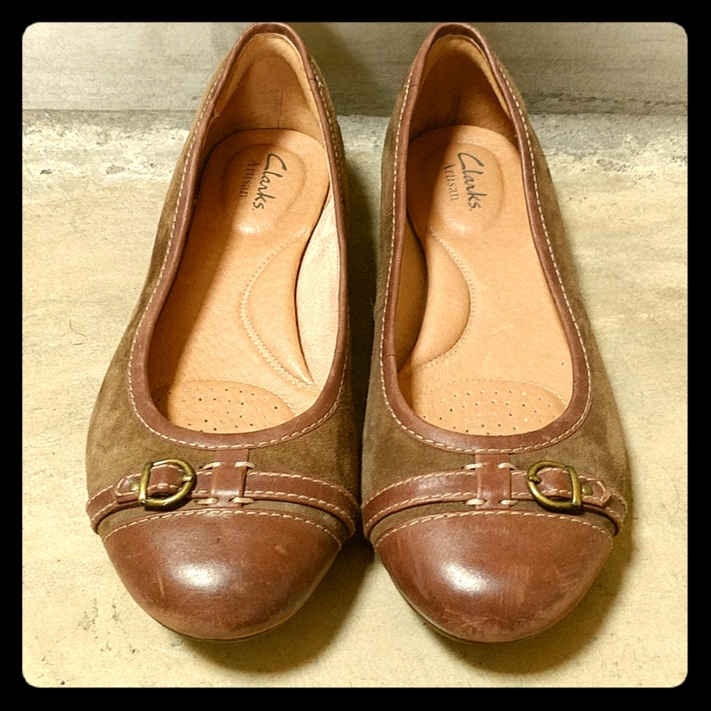 Clarks Artisan flats brown suede with leather